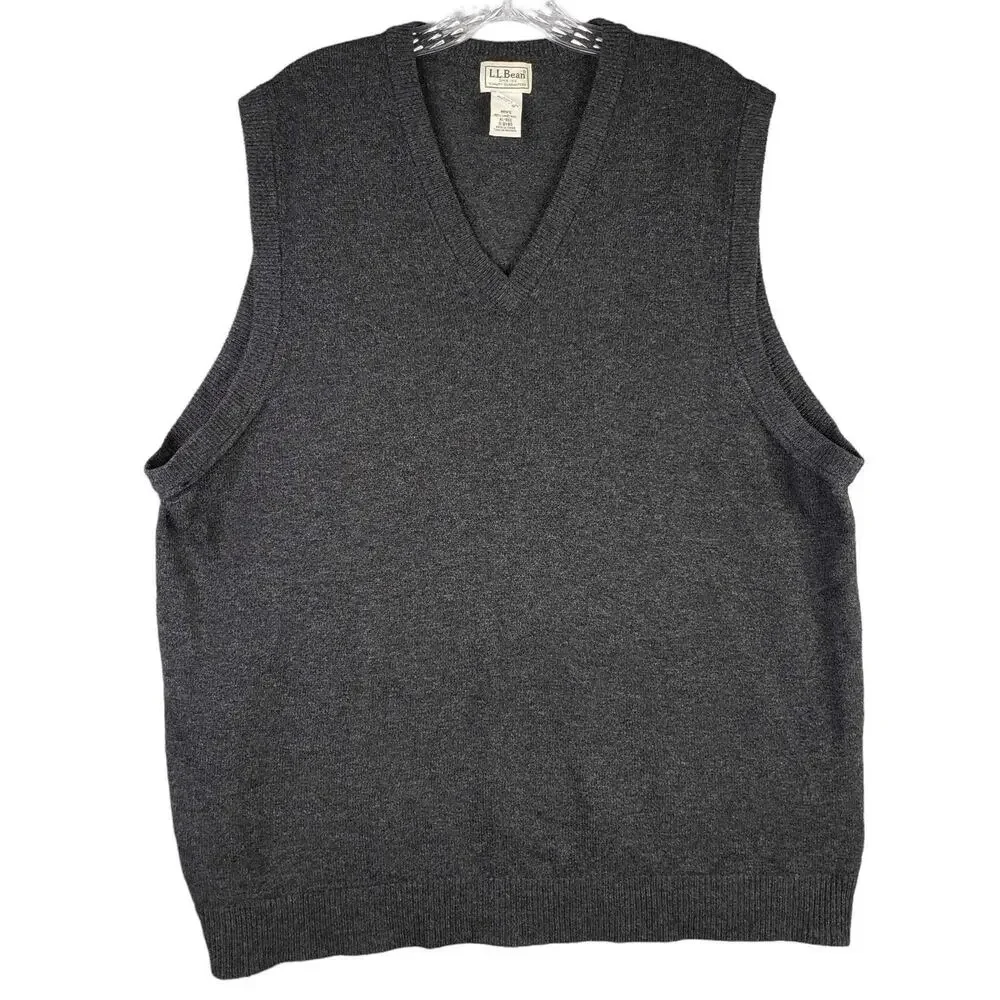 LL Bean Sweater Vest Vtg Men's Size XL Dark Gray Lambswool Wool Knit Flaw